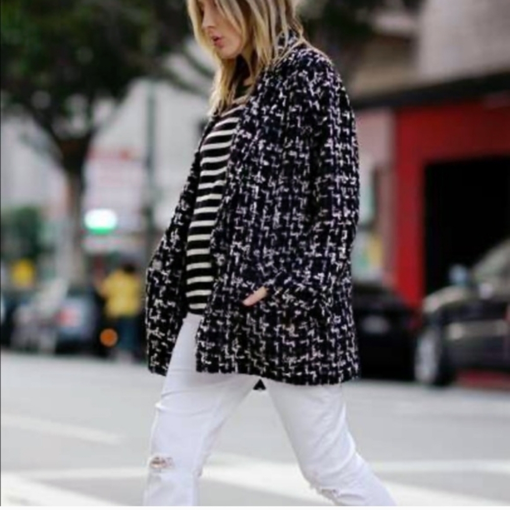 IRO KAILIS Tweed Chunky Black White Jacket Coat 34 XS